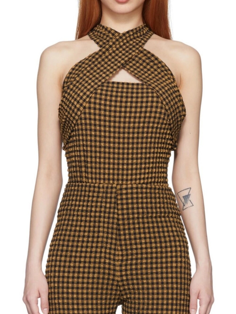 Nanushka Rana Top in Dark Brown & Black Check In Dark Brown & Black Check Large
